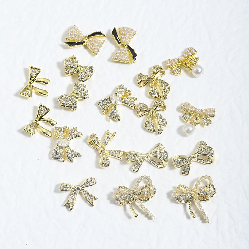 3D Zirconia Bow Nail Art: Luxurious & Shiny Pearl Gel Polish Decoration