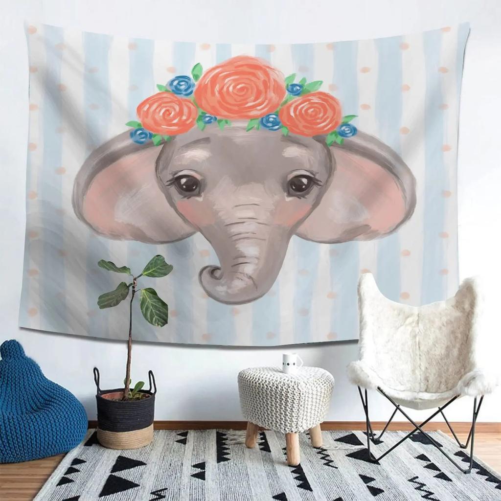 Cute Cartoon Baby Elephant Tapestry Office Living Room Tapestry Home Wall Decoration Tapestry