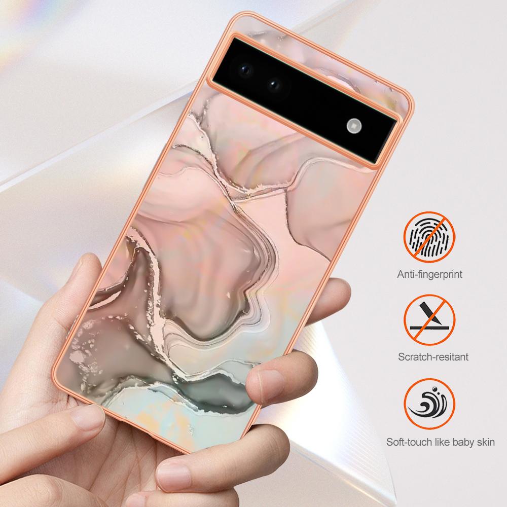 YB IMD Series-16 Style E For Google Pixel 6a IMD Marble Pattern Phone Case 2.0mm Anti-drop TPU Cover
