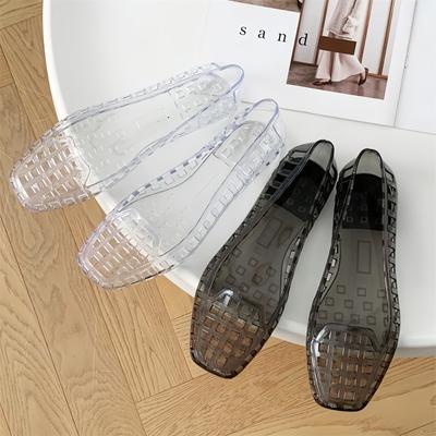 Chaussures en Gel pour Femmes Bout Carré Sandales Plates Semelle en PVC à Enfiler Chaussons Décontractés d'Extérieur
