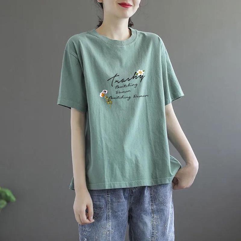 Plus Size Women's Short-Sleeve Printed T-Shirt - 2025 Korean Trendy Summer Mom Style