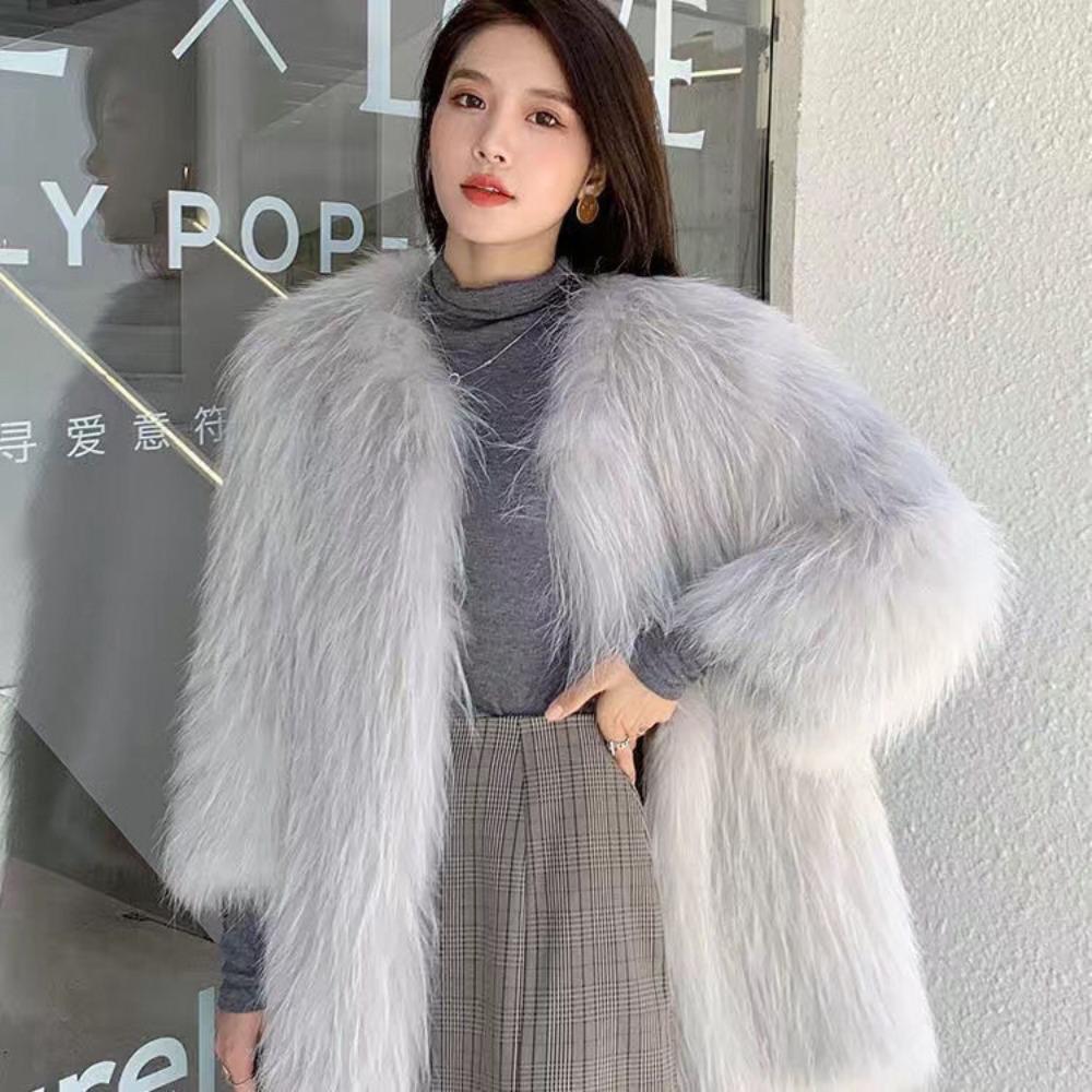 Internet Celebrity Fur Coat Female Whole Leather Real Raccoon Hair Woven Autumn and Winter Short Medium and Long Fur Female Winter Fur Integrated