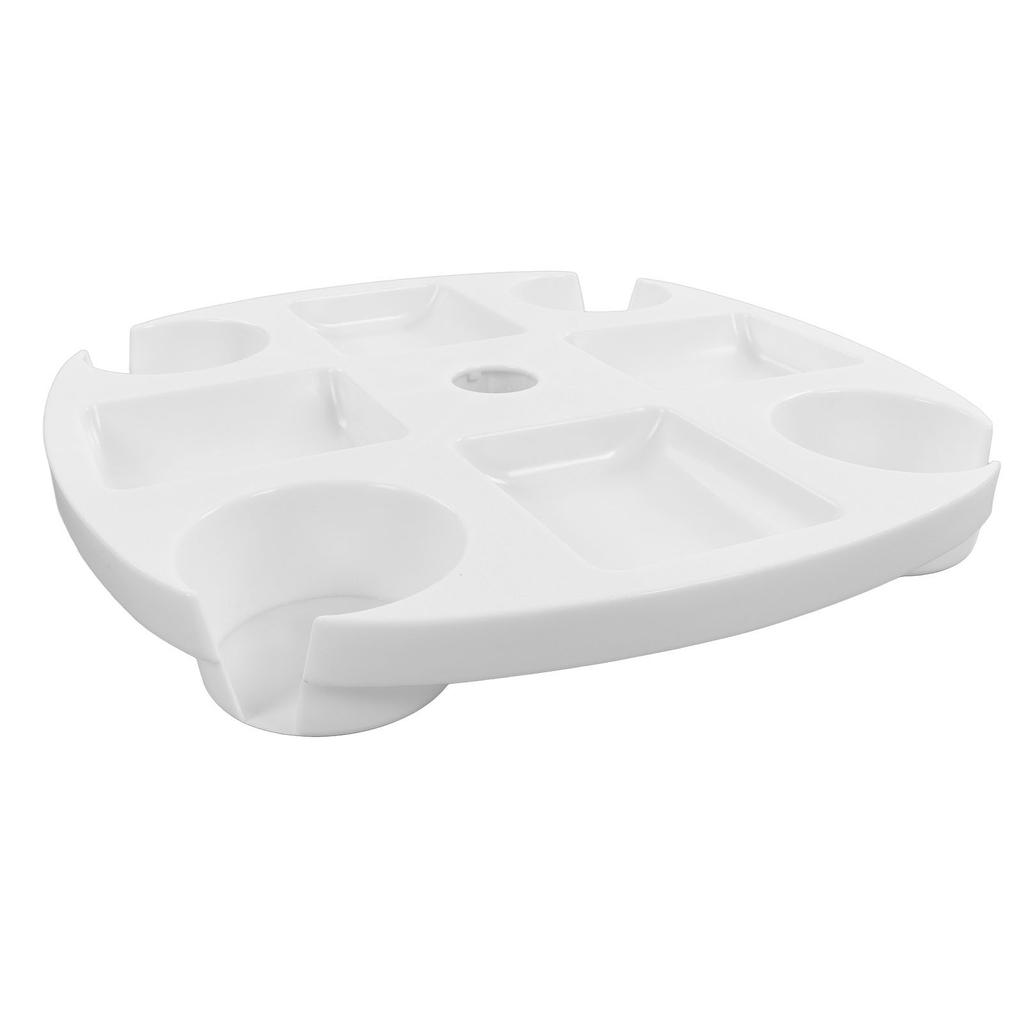 Strandschirm Tischablage Weiß Runde Schirmablage mit 4 Becherhaltern für Snacks Getränke