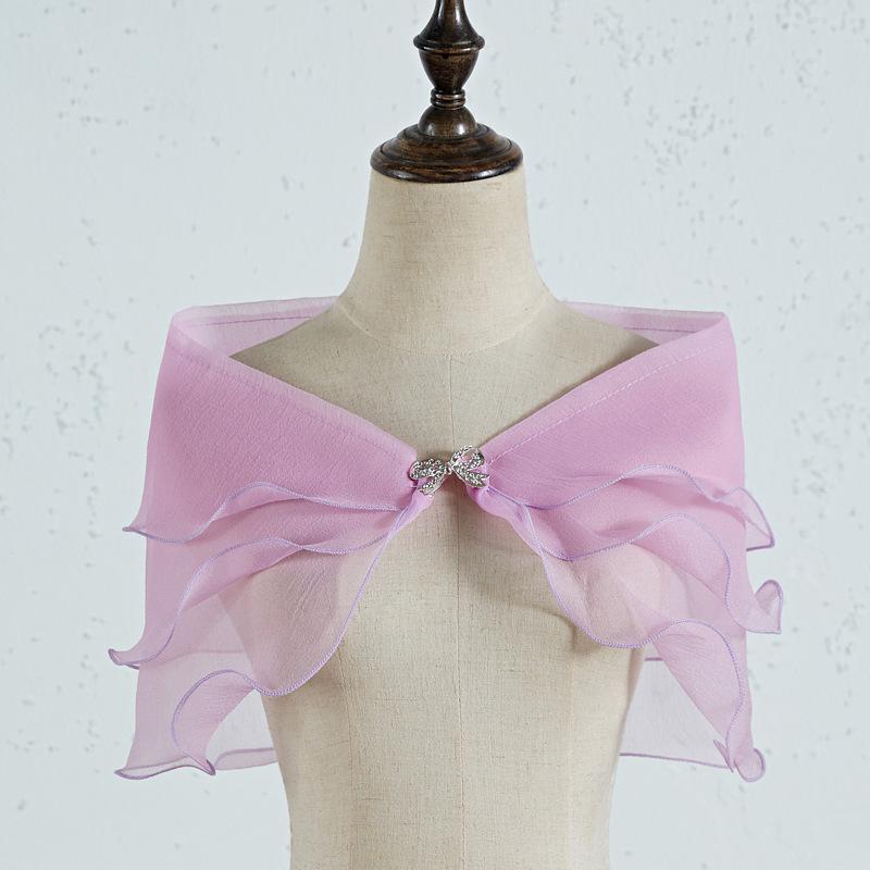 Ruffle Organza Shrug Bolero With Rhinestone Bow Clip Multi Color Sheer Tulle Cape Wrap For Off Shoulder Evening Prom Wedding Dress
