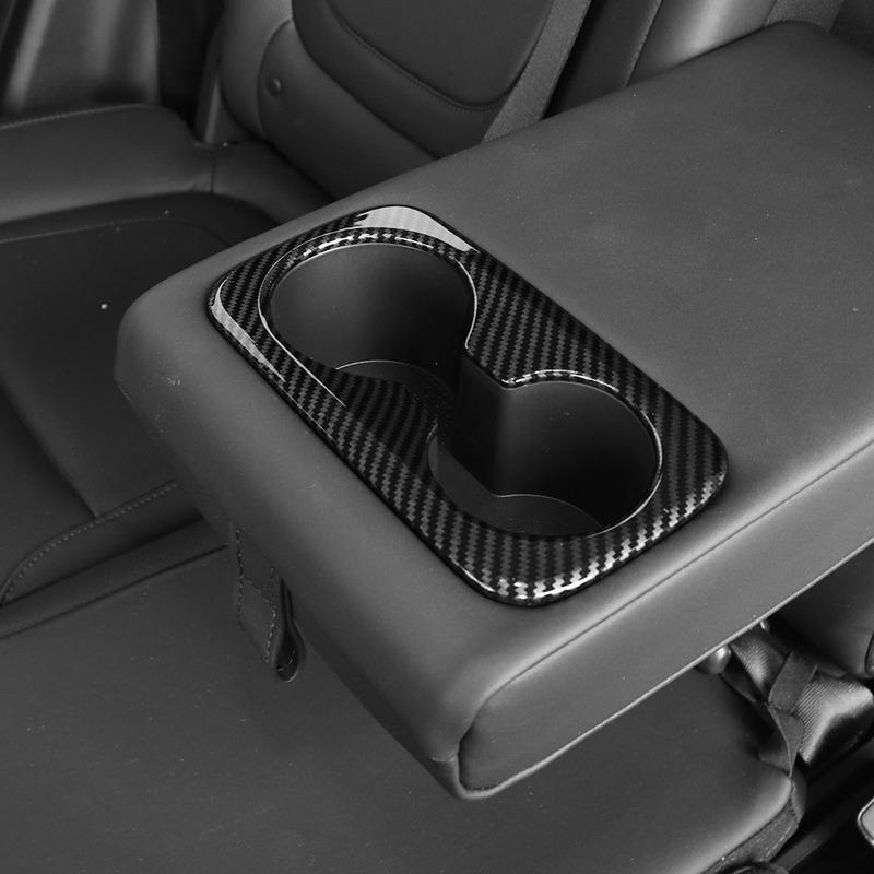 Carbon Fiber Style ABS Rear Row Passenger Seat Water Cup Holder Frame Cover Trim For Hyundai Tucson NX4 -2026 Accessories