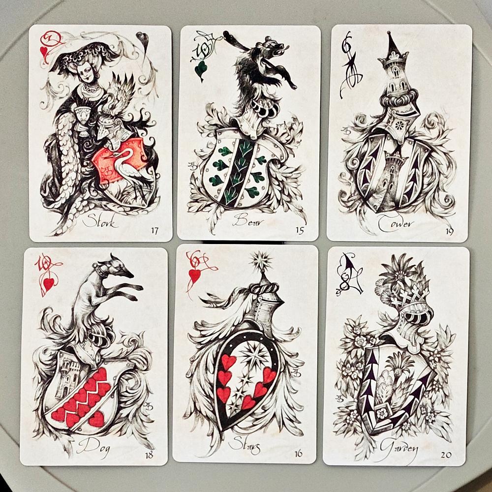 9*6cm Heraldic Playing Cards - 38 Pcs Hand-Drawn Lenormand Oracle Cards for Divination & Collectors - Double-embossed Cardstock