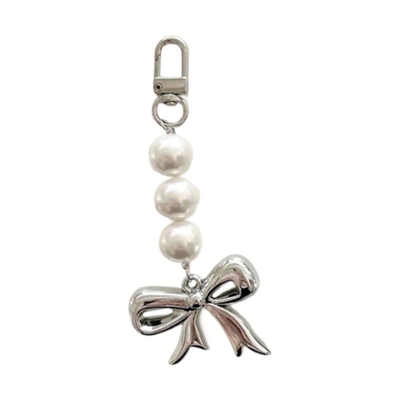 Trendy Bowknot Bead Charm Keychain For Handbags Handmade Key Holder Lightweight Accessory For Purse Backpack