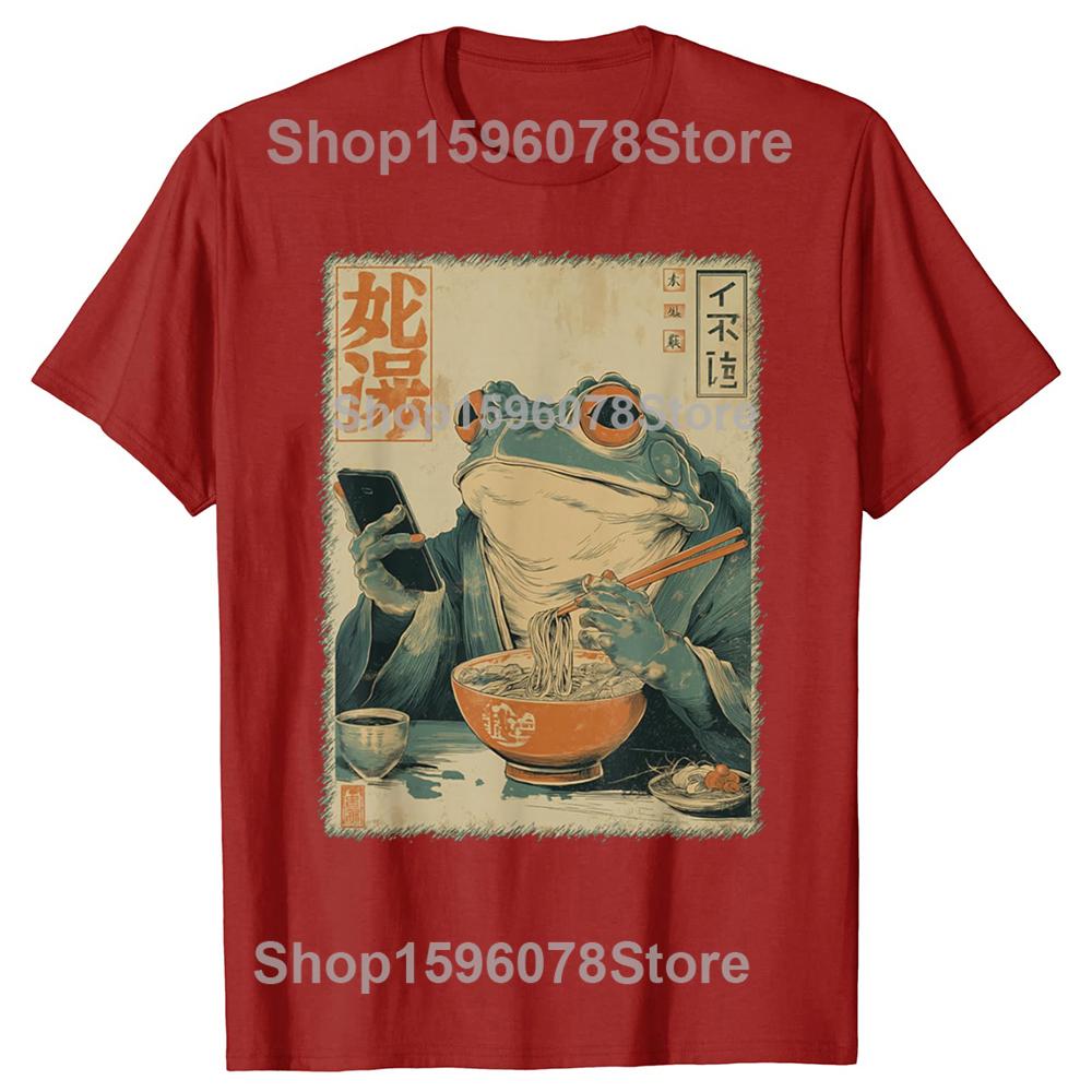 Funny Frog Eat Ramen Graphic Tshirts Men Womens Fashion Casual Tshirt 100 Cotton Loose Oversized T Shirt Summer S