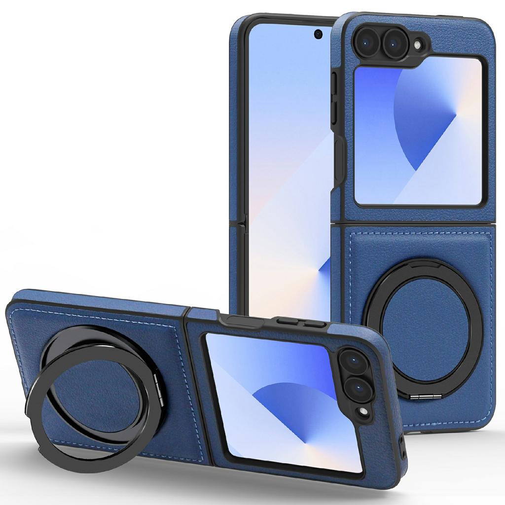 For Samsung Galaxy Z Flip7 FE 5G/Z Flip6 5G Case with Ring Kickstand Magnetic Case PU Leather Back Cover