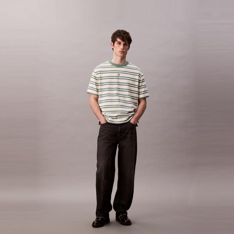 Calvin Klein American Casual Commuter Striped Cotton Loose Short Sleeve T-Shirt Men Tops 4RC235G