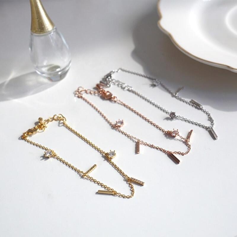 Prevo Rose Chain 3Type Silver Cubic Zirconia Bracelet Women's Gold