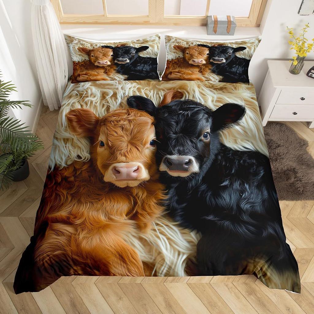 Highland Cattle Digital Printing Quilt Cover Bedding Set Quilt Cover Animal Three-Piece Set