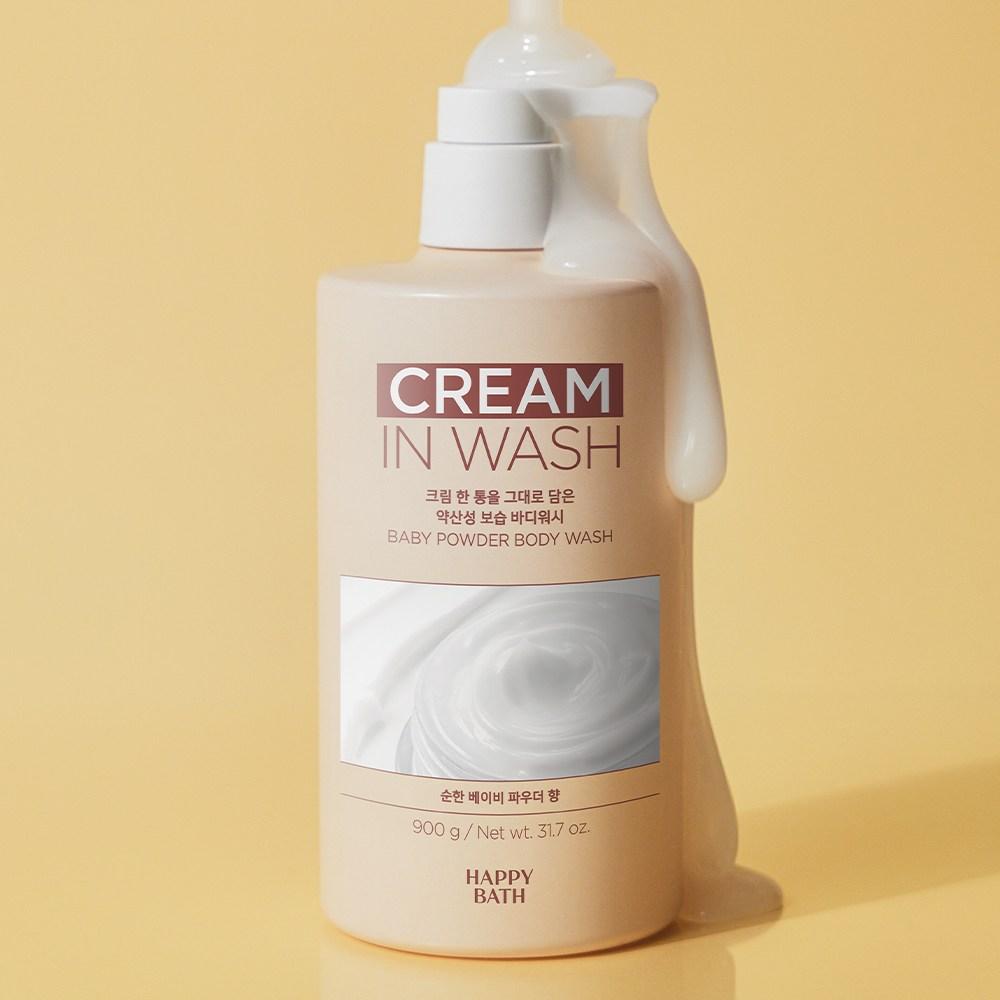 HAPPY BATH Cream Mildly Acidic Moisturizing Body Wash Baby Powder Fragrance, 900g, 1 Piece