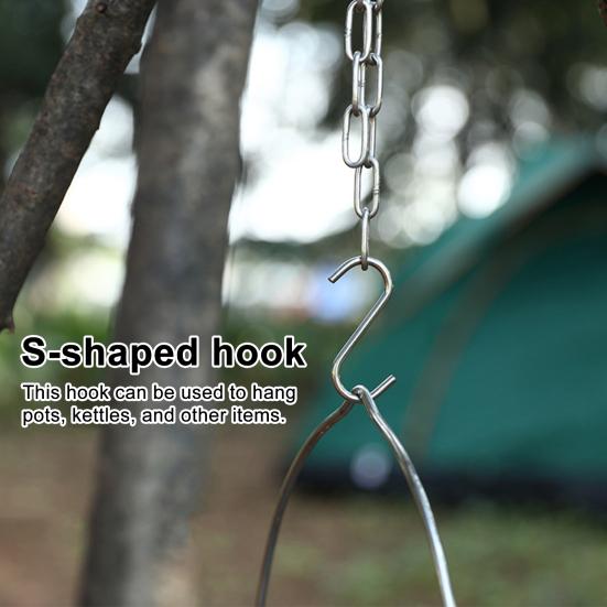 Portable Picnic Tripod Stand Stainless Steel Camping Tripod Lashing Set with Hooks Chain Hanging Pot Rack