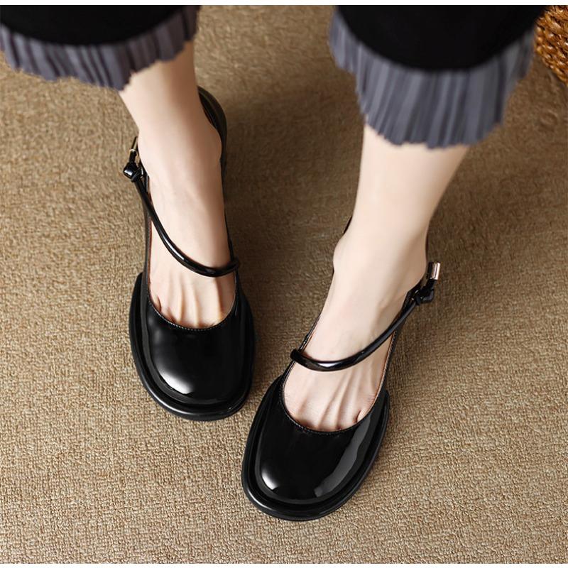 

Fashion Vintage Mary Jane Shoes 2025 New Round Toe High Heeled Single Shoes Red Shallow Mouth 39 чёрный