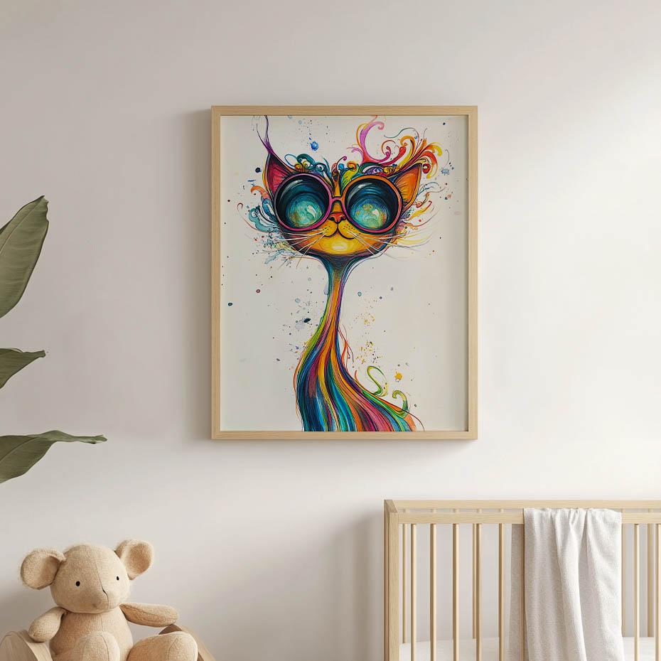 Plakat Kot W Okularach Plakat Kot W Okularach, 70X100 Cm, Rama Drewniana Ciemny Brąz, Papier Matowy 230 Gsm