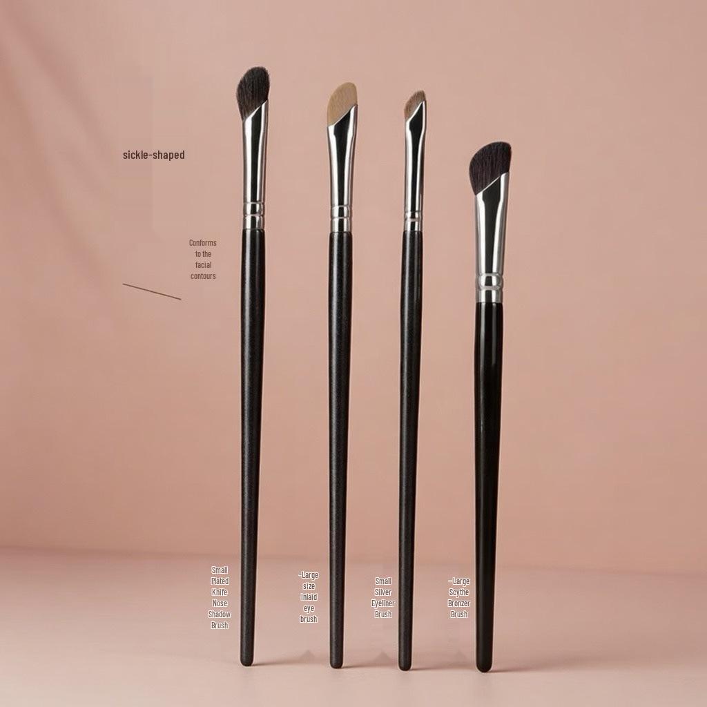 Schräger Sichel Pinsel Set für Make-up: Lidschatten-, Nasenkontur-, Unteraugen-Highlight- und Eyeliner-Pinsel aus Rosshaar und Wolle