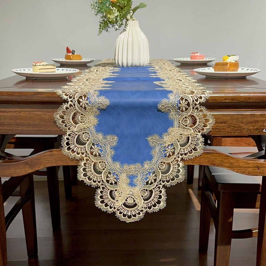European Lace Table Flag Pu Waterproof And Oil-Proof, Solid Color Light Luxury Long Tablecloth Table Flag