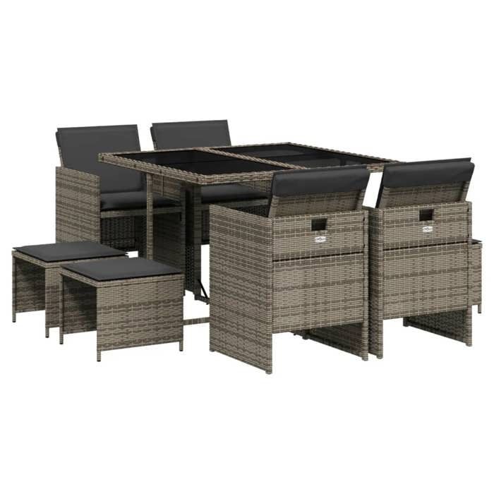 VidaXL Ensemble à Manger de Jardin avec Coussins 9 pcs, Table et Chaise de Terrasse, Meubles de Patio, Mobilier d'Extérieur, 3210596