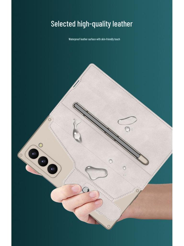Samsung Z Fold 6 Armor Flip Leather Case with Pen Slot - Full-Wrap Business Shell