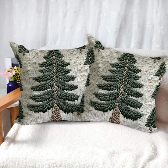 2Pcs Christmas Tree Pillow Cover 18" X 18" Festive Decor Pillowcase Washable Throw Pillow Cover with Hidden Zipper for Sofa Couch Chair Bed