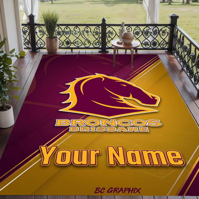 Custom Text Printed Rug Brisbane Broncos Non Slip Floor Carpet For Home Room Decor