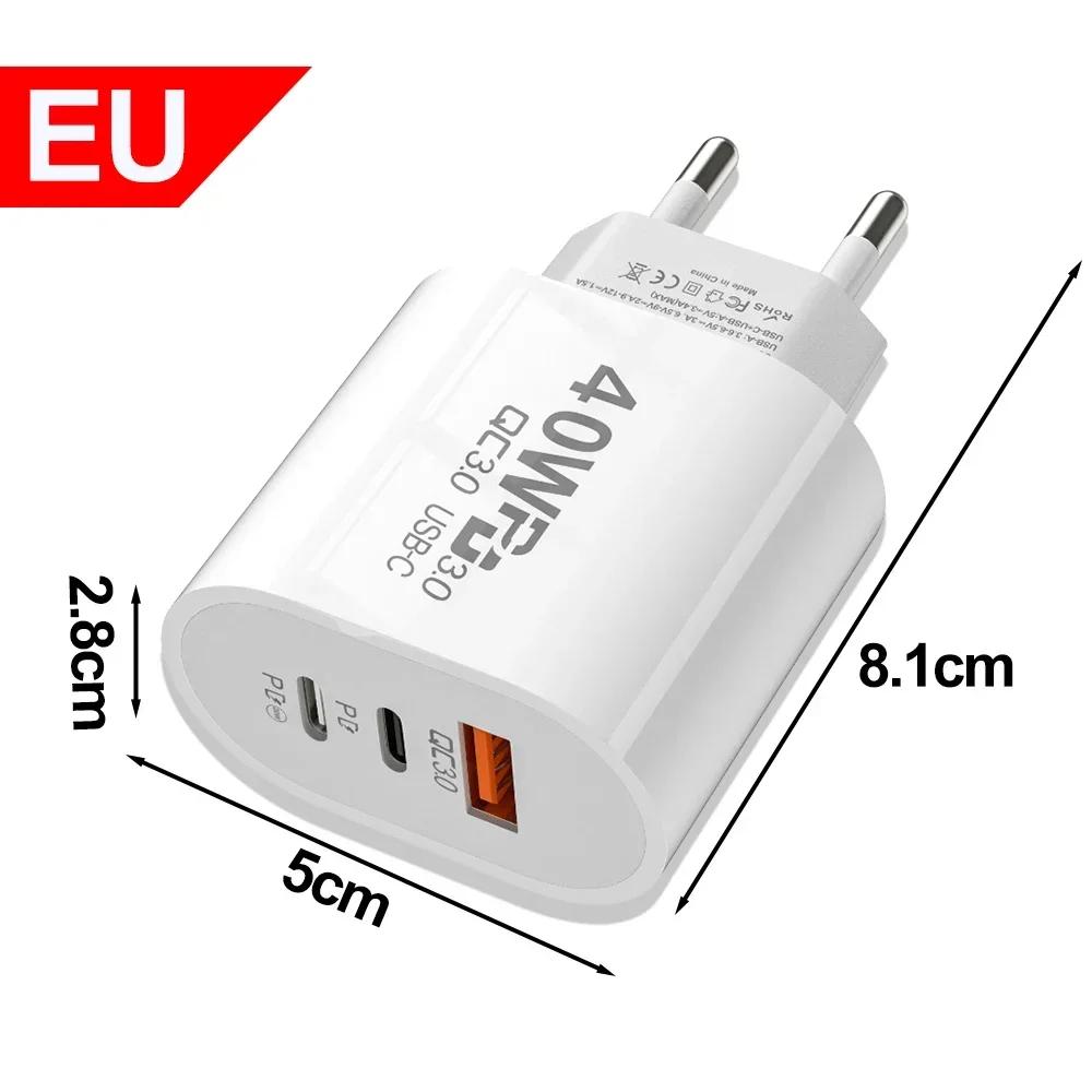EU/US Plug 40W USB Type C Charger Dual PD Fast Charging Adapter For iPhone Samsung Xiaomi  Phone Quick Charge 3.0 Charger