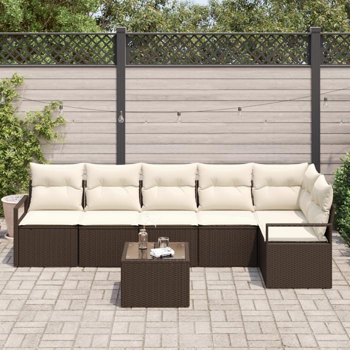 Ensemble de Canapé de Jardin 6 Pièces avec Coussins Gris Poly Rattan, Canapé de Jardin 2 Places avec Rangement et Coussins 3355077