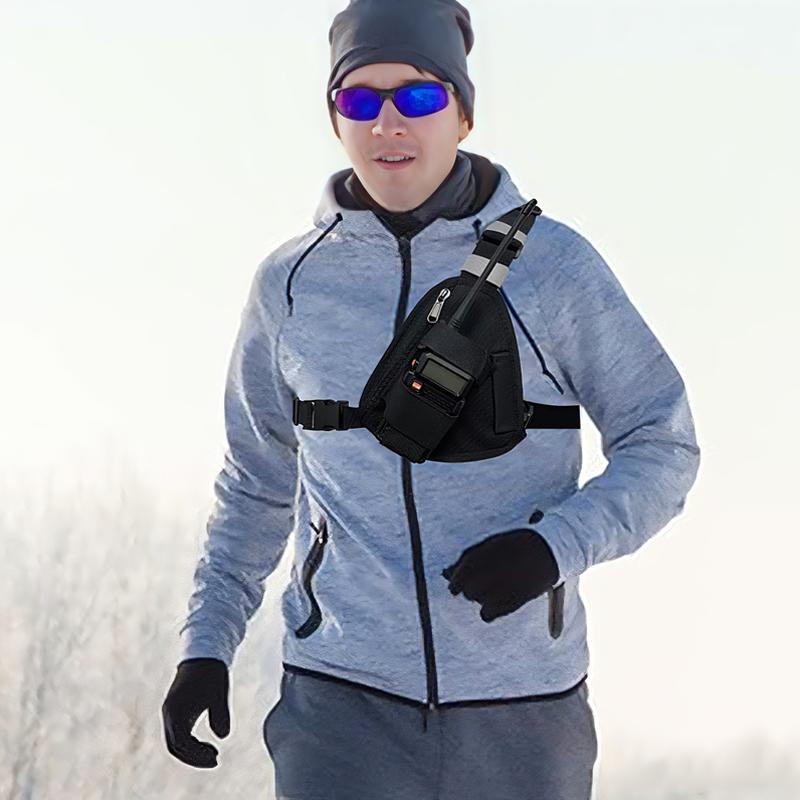 1pc Black Adjustable Chest Bag Harness Portable Walkie Talkie Vest Pouch Ideal for Men Women Night Running Hiking