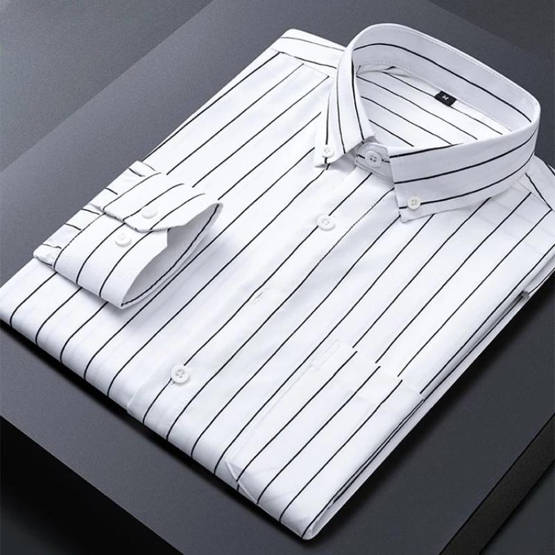 Men's Striped Shirts Formale Casual Printed Plaid Shirt Long Sleeve Slim Fit Botton Down Male Office Business Dress Shirt M-5XL