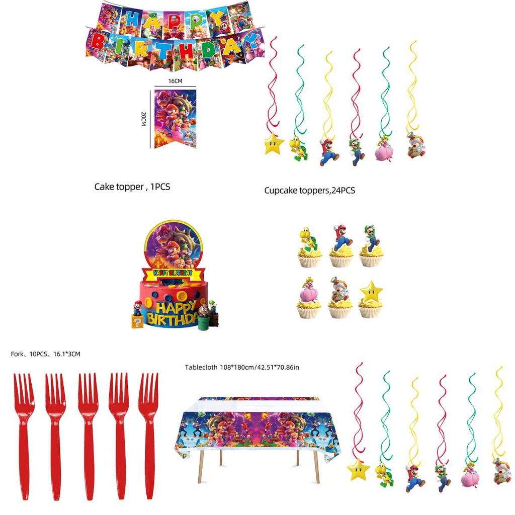 Mario Movie Kids Birthday Party Decoration Banner Tableware Supplies