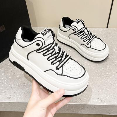 Модная повседневная обувь, женская весенняя новая спортивная обувь с большой головкой Muffin, универсальные женские туфли из натуральной кожи с толстой подошвой, маленькие белые туфли