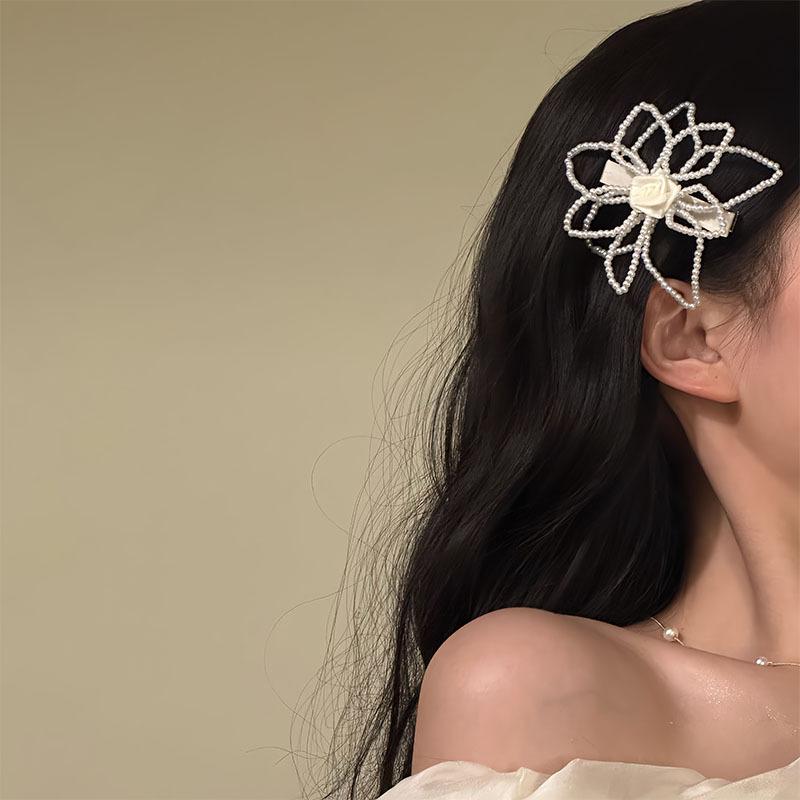 1pc Korean Pearl Large Flower Hair Clip, Women's Bangs Clip, Back of Head Hair Accessory, Girl's Edge Clip, Top Clip