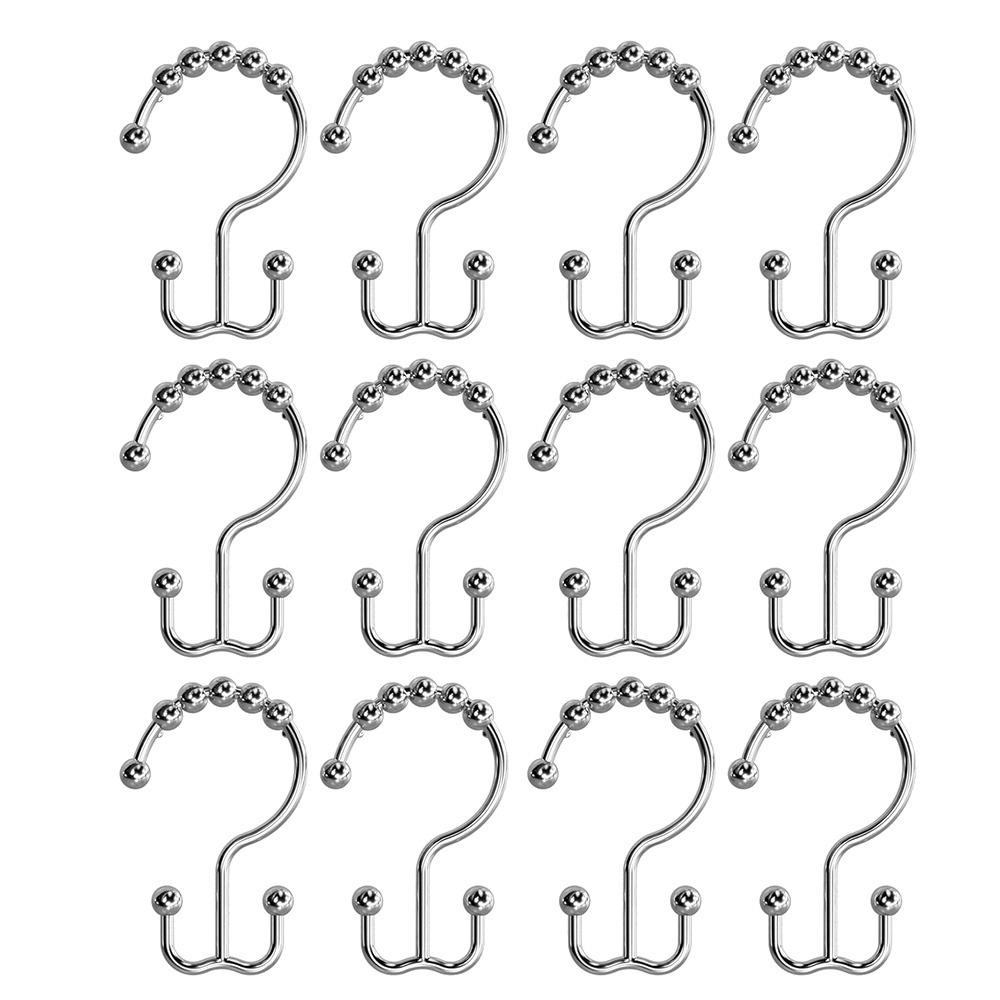 12Pcs Double Sided Shower Curtain Hooks Rust Proof Bathroom Shower Hangers  Curtain Rods