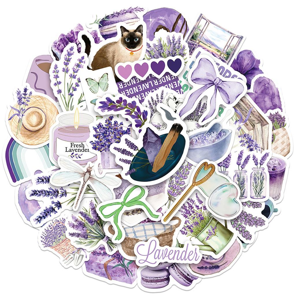 50 Lavender Stickers For Girls' Journals, Notebooks, Phone Cases, Water Bottles, And Decorations