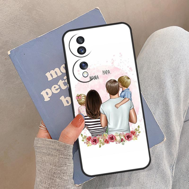 Black Brown Hair Baby Mom Girl Son Case For Honor Magic 8 Pro 5 6 7 Lite Cover For Honor 200 400 90 70 50 X8a X8b X9a X9b X9c