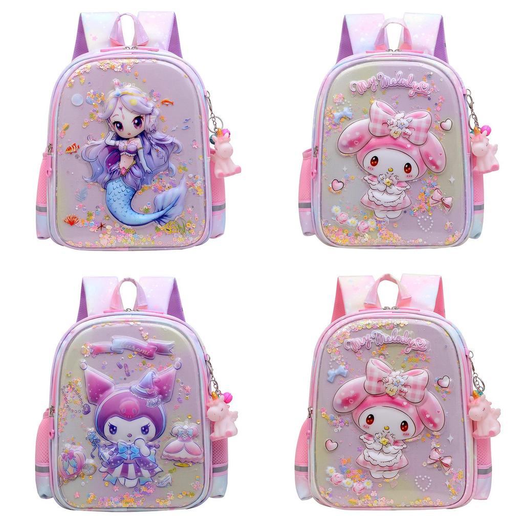 Kuromi Melody Mermaid Backpack For Girls With Durable Nylon And Air Cushion Straps For Education