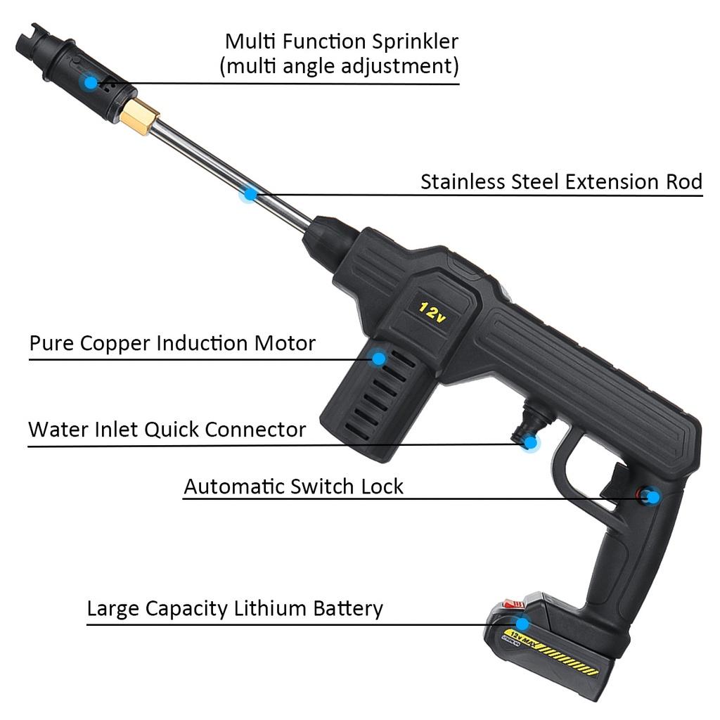 Handheld High Pressure Cordless Car Washer 160W 12V Spray Washer Powerful Water Cleaner Garden Water Jet With 1/2PC Battery
