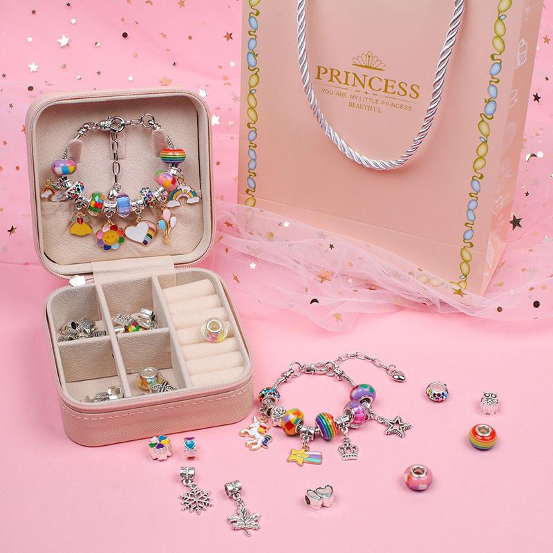 66Pcs Acrylic European Large Hole Beads Handmade Diy Jewelry Making Kit Diy Beaded Bracelet Set With Storage Box For Girls Gift