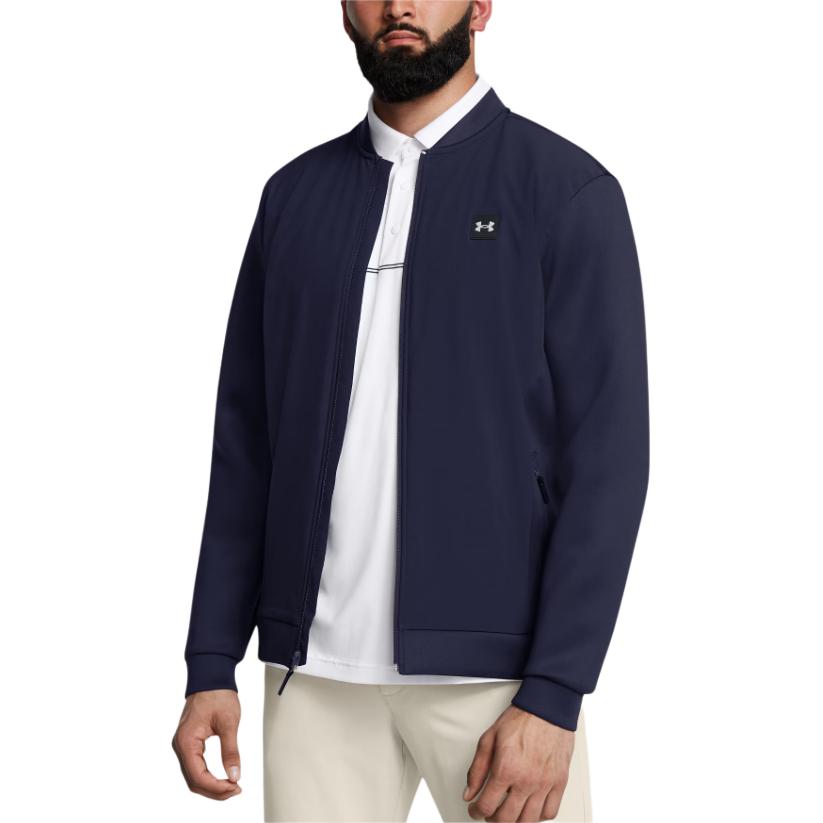 Under Armour Drive Pro Storm FW24 Hibrit Bol Su Geçirmez Sıcak Fermuarlı Uzun Kollu Ceket Erkek Ceket Gece Mavisi Metalik Gümüş 1387117-410