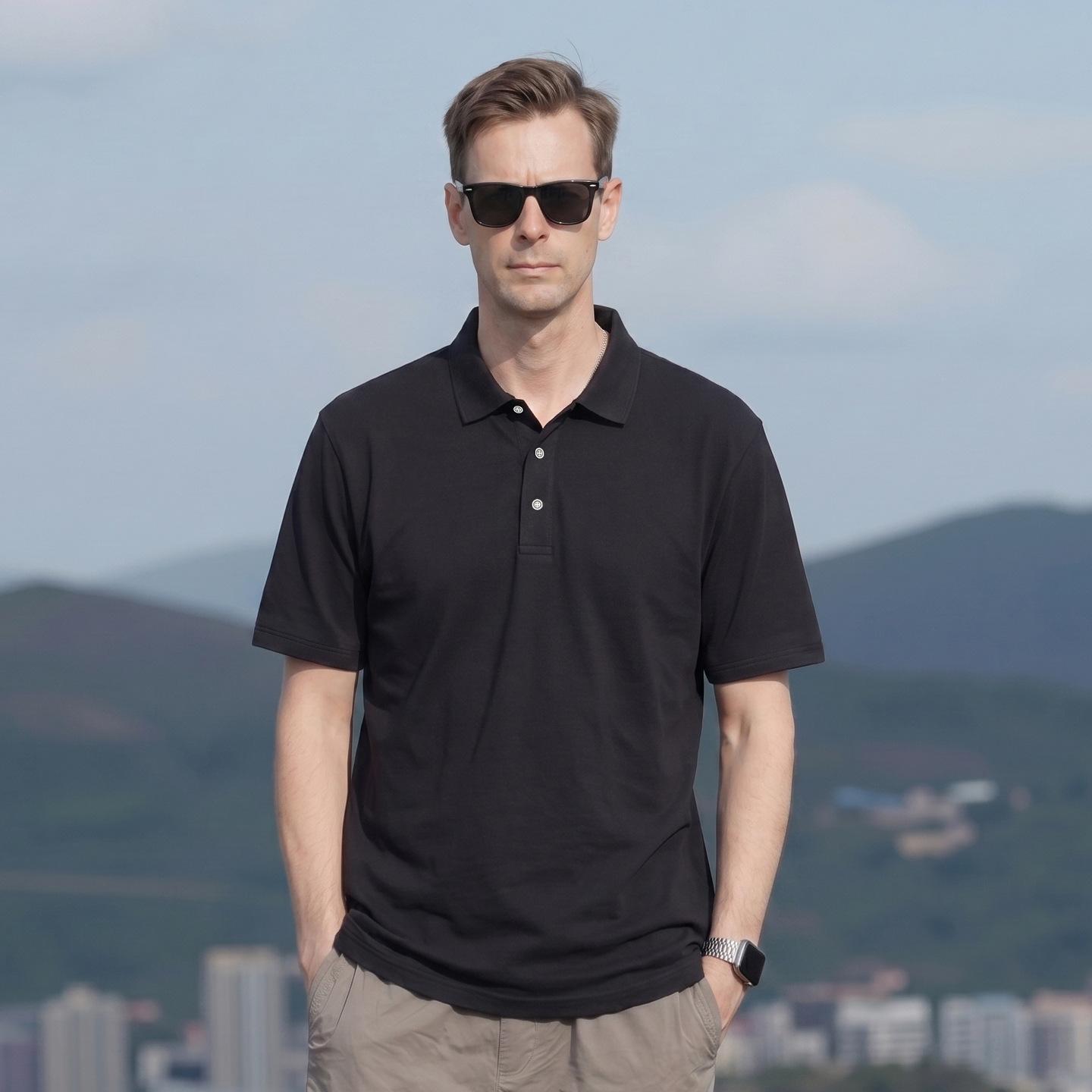Men s short-sleeve POLO shirt, new summer style, lightweight, breathable, solid color, collared t-shirt XL чёрный