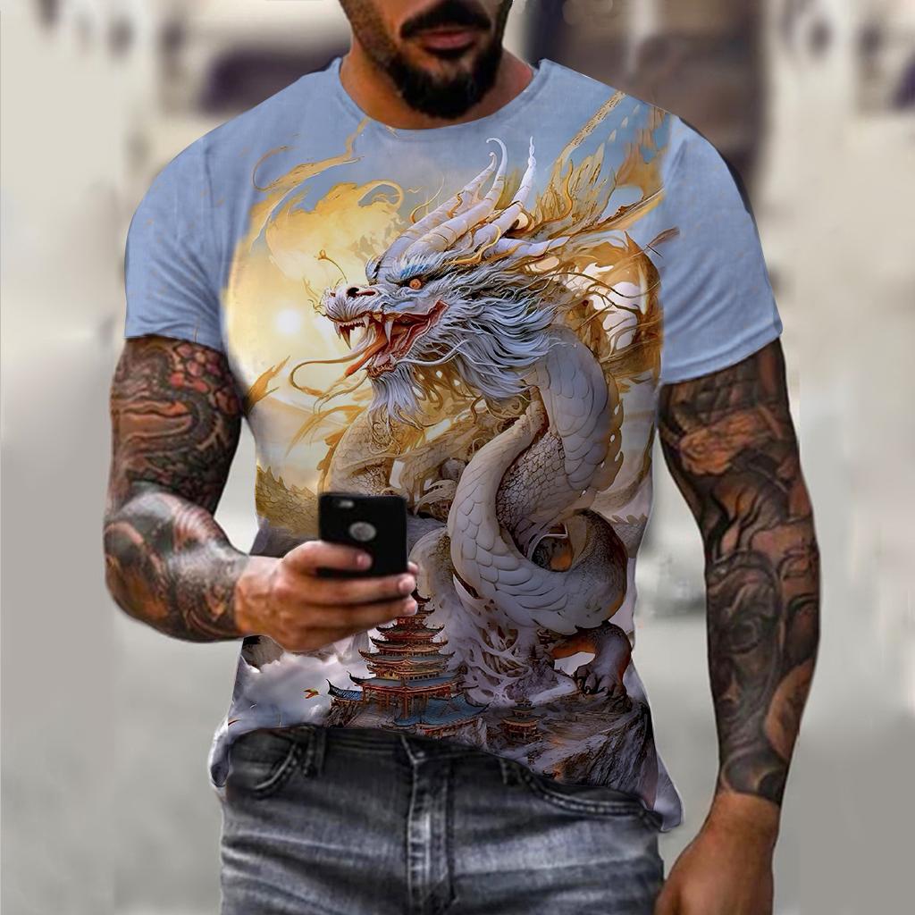 Men's T-Shirt For Men Clothing Unisex Dragon Graphic 3D Print Summer Top O-neck Short Sleeve Fashion Casual Tee Shirt Streetwear