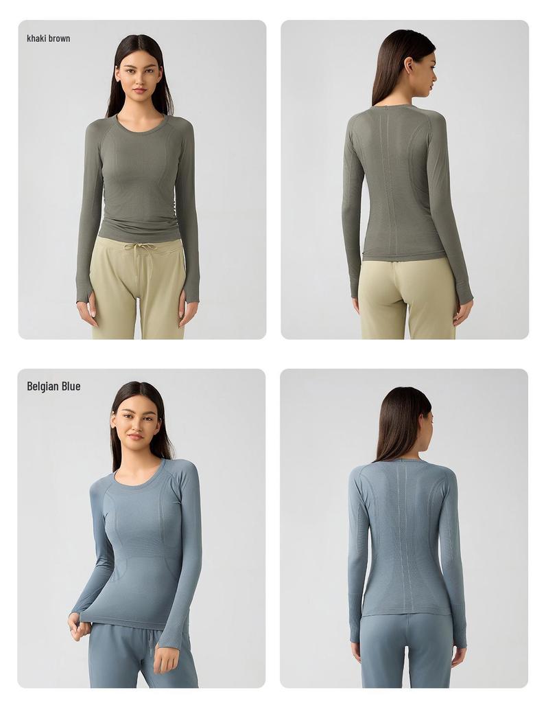 Women's Seamless Long Sleeve Yoga Top – Comfortable, Breathable, Tight-Fitting, Slimming Fitness Wear