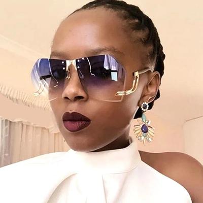 New Irregular Rimless Sunglasses Women Brand Designer Alloy Frame Oversize Gradient Sun Glasses Fashion Female Clear Shades