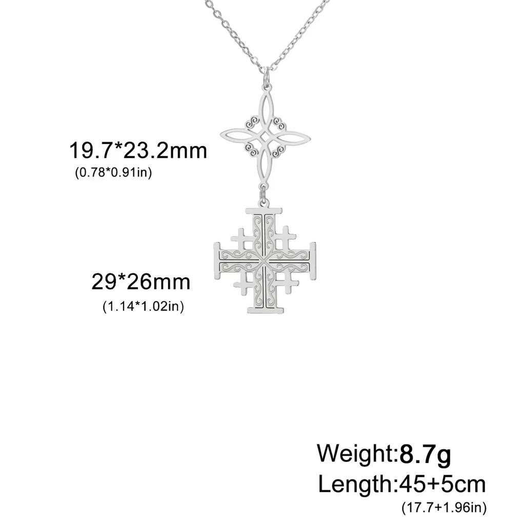  Jerusalem Cross Witch Knot Necklace Stainless Steel Vintage Pentacle Tetragrammaton Necklaces Triple Protection Jewelry