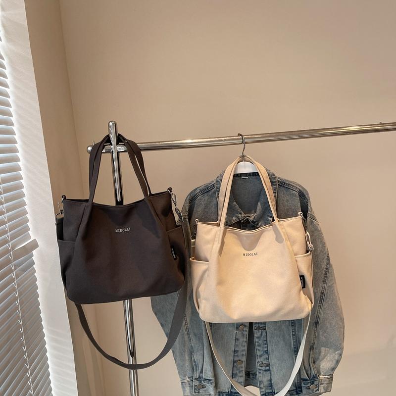 Commuter Canvas Bag Women Shoulder Crossbody Bag Solid Color Shopping Bag