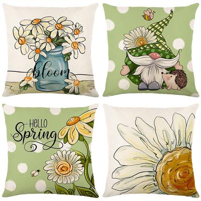 Spring Bee Flower Pillow Cover Nordic Polyester Printed Sunflower Flower Home Cushion Cover