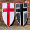 Conjunto de 2 Cavaleiros Medievais Viking Templário Cruz Vermelha e Cruz Negra Escudo Knightfall Autêntico Forjado à Mão Escudo 71,12 cm