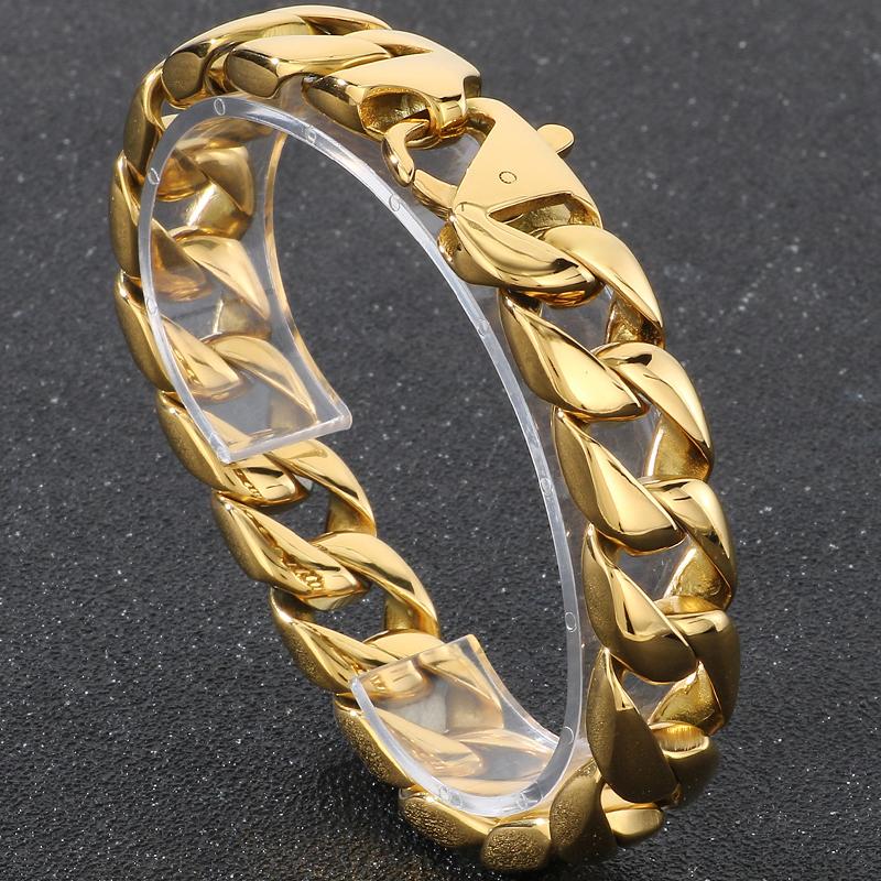 Vakuumplattiertes Curb Cuban Link Kettenglied Armband für Herren 15MM Rund Poliert Matt Titan Edelstahl Herren Armbänder Schmuck