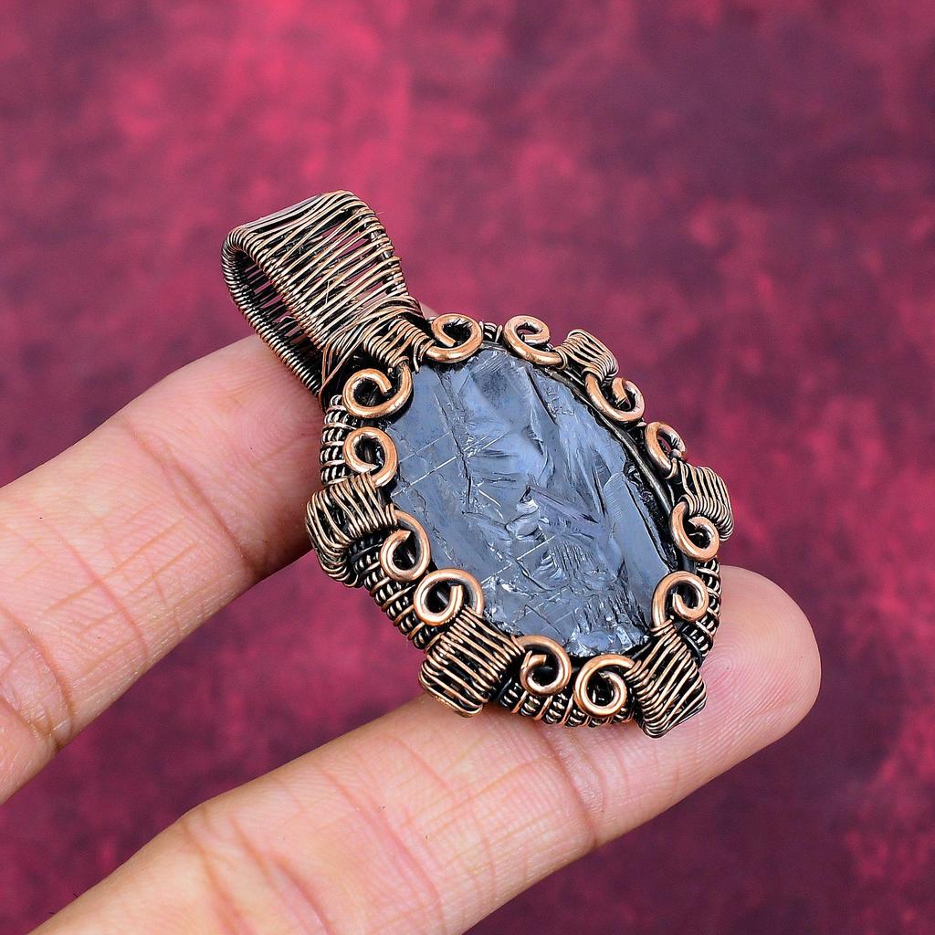 Shungite Rough Pendant Copper Wire Wrapped Handmade Pendant Gemstone Jewelry